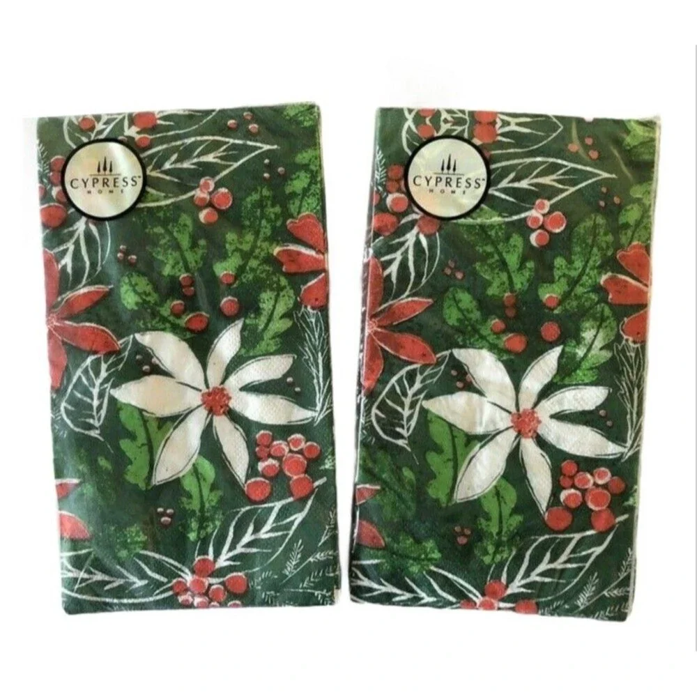 Christmas Cypress Paper Towels Napkins Set of 2 Poinsettia Holly 15 Ct Decoupage